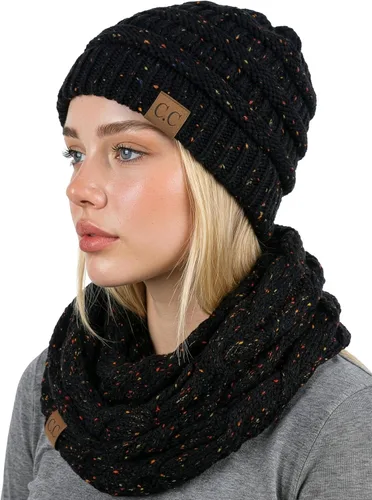 Vista 12 de Funky Junque - Juego de pañuelo y gorro de punto a juego para mujer Negro