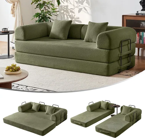 Vista 17 de Sofá cama convertible 5 en 1 de 79 pulgadas, sin montaje, sofá cama sin hueso con espuma de alta densidad, sofá cama plegable, sofá modular de pana