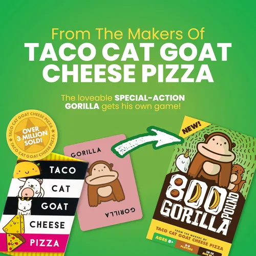 Vista 7 de Juego de Mesa 800 Pound Gorilla de Taco Cat Goat Cheese Pizza - Divertido Juego de Cartas Familiar para Niños y Adultos – Ideal para Noche