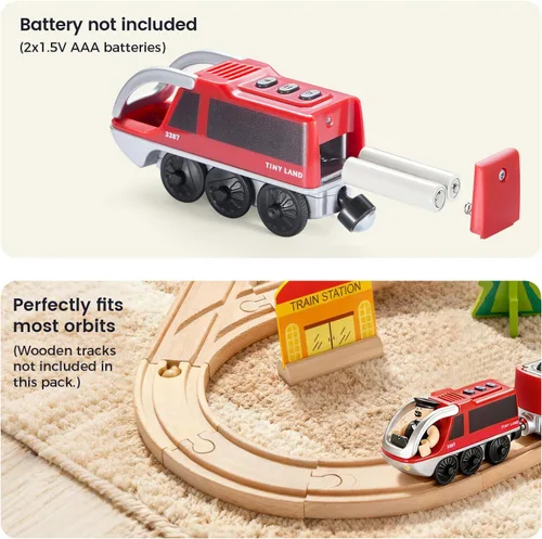 Vista 4 de Tiny Land Tren de locomotora de acción a baterías, potente juego de tren bala compatible con las principales pistas de marcas, juguetes de pista a