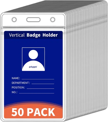 Vista 9 de Portatarjetas de identificación verticales, paquete de 10, funda de plástico transparente para tarjetas de trabajo, cubierta con soporte