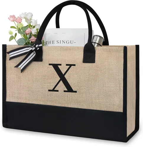 Vista 233 de TOPDesign Personalized Initial Canvas Beach Bag, Monogrammed Gift Tote Bag for Women