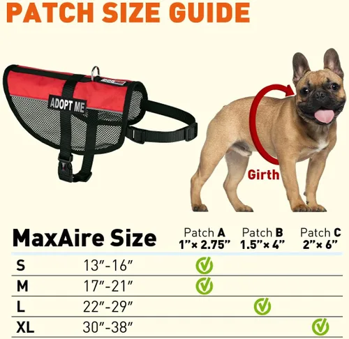 Vista 28 de Dogline MaxAire - Chaleco de malla para perros de 13 a 16 pulgadas y 2 parches extraíbles Adopt Me, talla S, color negro