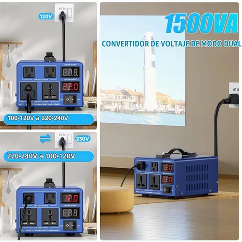 Vista 2 de Transformador de conversión de voltaje de 1000 vatios de alta resistencia, CA de 110 V/120 V/220 V/240 V, con protección de disyuntor reiniciable