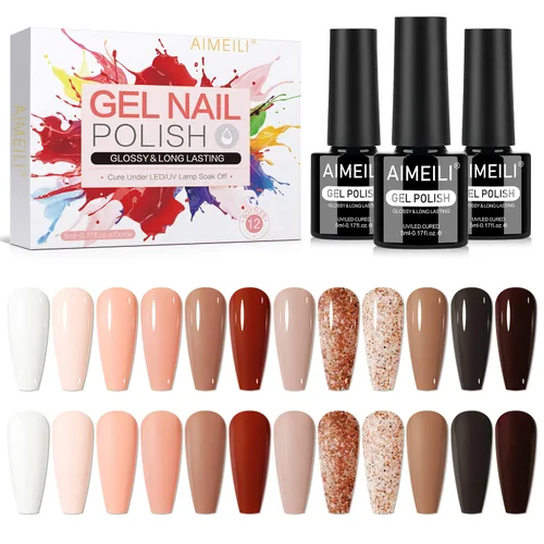 Vista 9 de AIMEILI Juego de esmaltes de uñas de gel nude – 12 colores sin hema, gelatina neutra, rosa, blanco lechoso, efecto transparente, manicura