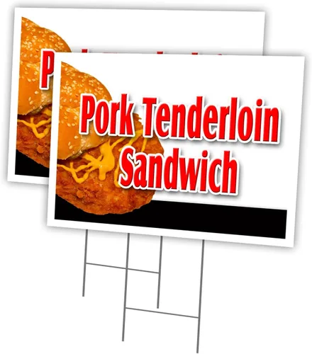 Vista 4 de SANDWICH de lomo de cerdo de 12 x 16 pulgadas para patio y estaca de plástico para exteriores Anuncia tu negocio Imagen de doble cara incluida