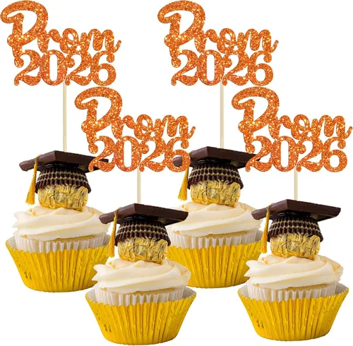 Vista 10 de Gyufise 24 piezas de decoración para cupcakes con purpurina para graduación 2026, decoración de pasteles para graduación 2026, decoración de Negro