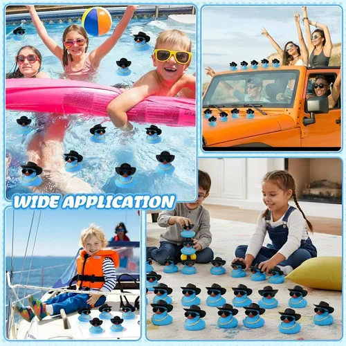 Vista 4 de Sotiff Juego de 48 juegos de patos chirriantes de goma para fiesta de automóvil, decoración de tablero con minicelle, sombrero y gafas de sol