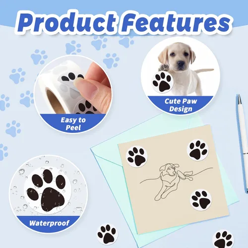 Vista 10 de 500 calcomanías coloridas con estampado de patas, calcomanías autoadhesivas de pata de perro de 1 pulgada 6 Colors for Kids Crafts, Student