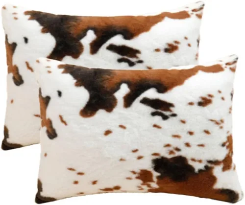 Vista 9 de Fundas de almohada suaves de piel sintética para sofá, dormitorio, sala de estar, 18 x 18 pulgadas, color marrón y blanco