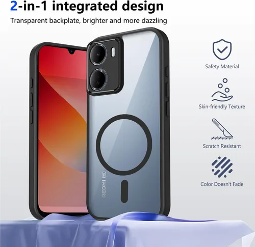 Vista 55 de Funda magnética transparente compatible con Xiaomi 17T, color negro 2 en 1 PC + TPU cubierta de teléfono a prueba de golpes, carcasa protectora