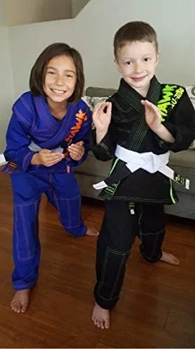 Vista 5 de Jiu Jitsu brasileño, para niños, Jiu Jitsu Gi Children BJJ Gi Grappling Kimonos, cinturón blanco ligero, Blanco