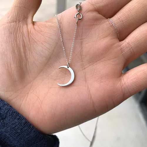 Vista 4 de Adabele 1pc Authentic Sterling Silver Cute Crescent Moon Bar Tube Pendant Necklace Layering Jewelry Hypoallergenic Nickel Free Women Girl Birthday