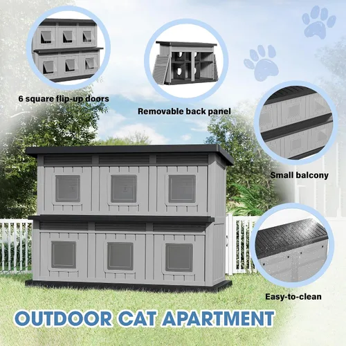 Vista 2 de Casa de gato resistente a la intemperie para exteriores, casa para gatos al aire libre para múltiples gatos, refugio de resina de doble piso