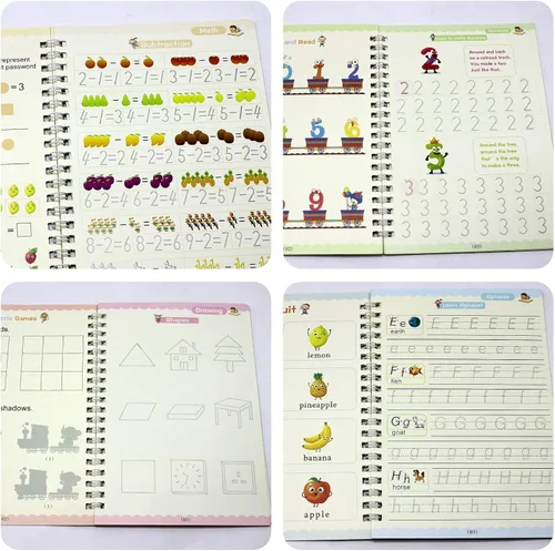 Vista 6 de Tuzuaol 4PCS Grooved Handwriting Practice for Kids Age 3-5 Preschool Children, Reusable Magic Practice Papers for Painting and Calligraphy