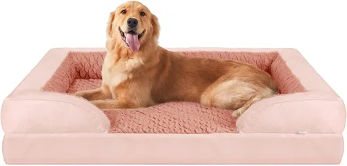 Vista 17 de L Plus - Cama ortopédica para perros grandes, sofá lavable para perros con espuma para huevos, forro impermeable y parte inferior antideslizante