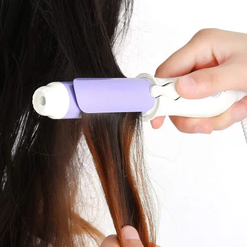 Vista 3 de Rizador de pelo, juego de varita de rizador, mini racimos rizadores portátiles de cerámica rizador de pelo ondulado (Star Bear Purple)