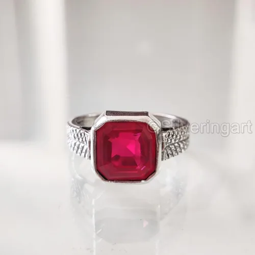 Vista 2 de Natural Ruby Ring, Ruby Mens Heavy Ring, July Birthstone, Oxidized, 925 Sterling Silver, Signet Ring, Christmas, Thanksgiving, Handmade, Statement