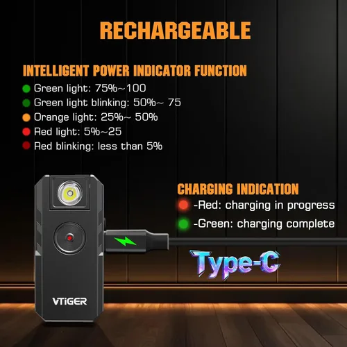 Vista 10 de VTIGER C1 Linterna EDC Recargable con Clip, Luz de Clip de 1300 Lúmenes Potente Portátil Mini con Clip Giratorio, Multi-Modo, IPX6 Resistente al