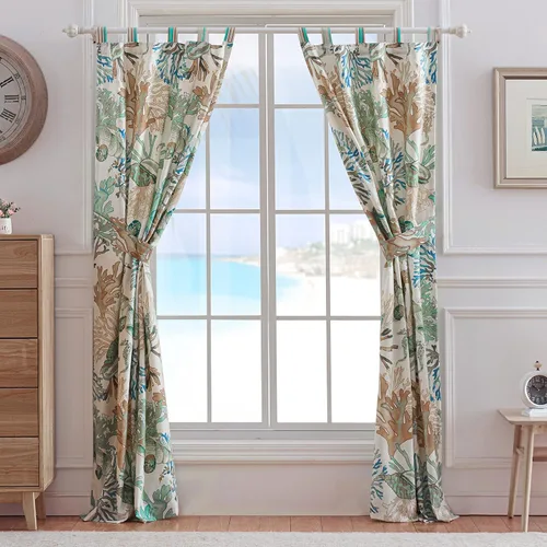 Vista 2 de Greenland Home Barefoot Bungalow Atlantis - Juego de paneles de cortina, 84 x 84 pulgadas, jade (GL-1810AWP)