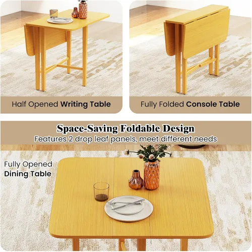 Vista 4 de COSTWAY Mesa de comedor cuadrada extensible de 36 pulgadas con patas de madera de goma maciza, mesa de comedor de cocina de granja para 2-4 Natural