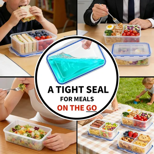 Vista 3 de KIGI Juego de recipientes para almuerzo con recipientes pequeños, almacenamiento de alimentos de 3 compartimentos para preparación de comidas