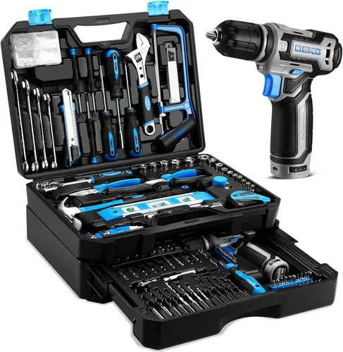 Vista 10 de Juego de herramientas: Kit de herramientas con taladro inalámbrico de 12 V, caja de herramientas manual con estuche de almacenamiento, juego de Verde