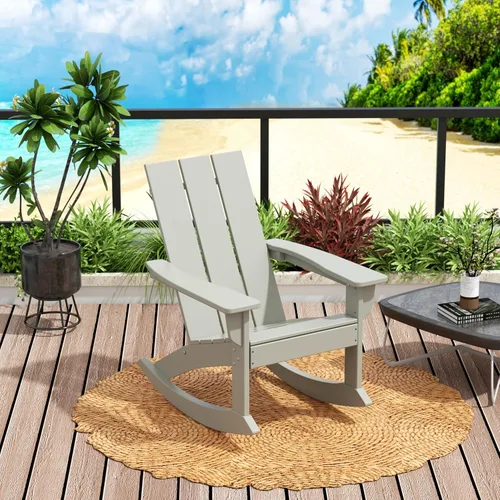 Vista 33 de WO Home Furniture Silla Mecedora de Patio Moderna para Exteriores HDPE Resistente a UV y Clima (Negro)