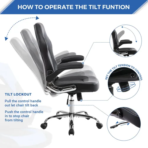 Vista 6 de ZUNMOS Reposabrazos ergonómico abatible para oficina y escritorio ajustable en altura y empalme de piel sintética con soporte lumbar, negro
