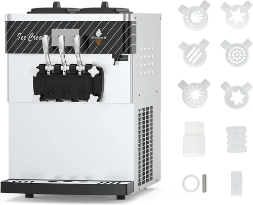 Vista 8 de 3 Head Commercial Soft Serve Ice Cream Machine, Countertop with Auto Clean Function & Night Pre-Cooling, Touch LCD Panel, 5.8-7.9 Gal/Hour High