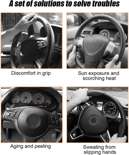 Vista 5 de Funda para Volante de Auto, 15 Pulgadas de Cuero Antideslizante y Transpirable para Vehículo con Sensación Cómoda, Accesorios