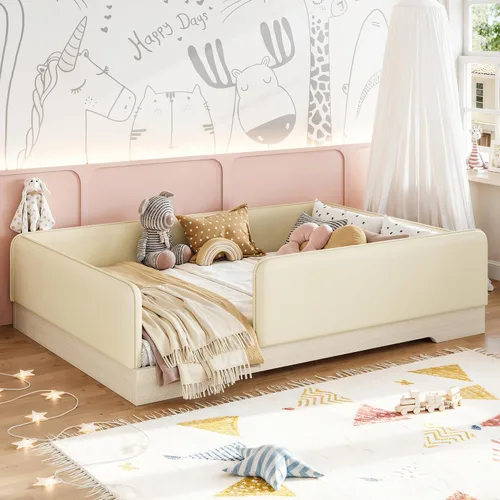 Vista 16 de Bellemave Twin Size Corduroy Upholstered Montessori Floor Bed Frame,Beige