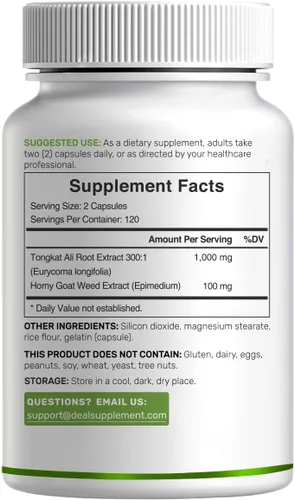 Vista 7 de Extracto de Tongkat Ali 300:1 con hierba de cabra cachonda 1,100 mg - Raíz de longifolia de Eurycoma Longjack Indonesia - Suplemento herbario extra