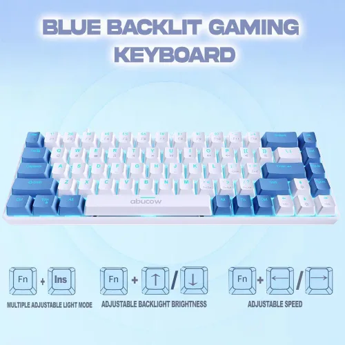 Vista 3 de abucow 60% Mechanical Gaming Keyboard, Red Switch Wired Compact Keyboard with Blue Backlight, Swappable Blue White Keycaps, for WindowsMac