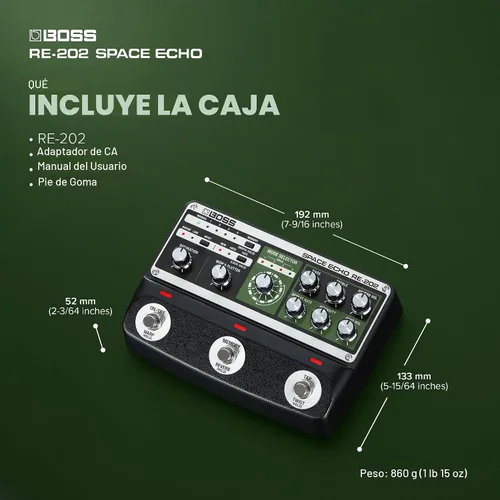 Vista 6 de BOSS RE-202 Space Echo Pedal de Efectos de Eco de Cinta, Delay y Reverberación Recreación Moderna del Legendario Roland RE-201 Space Echo
