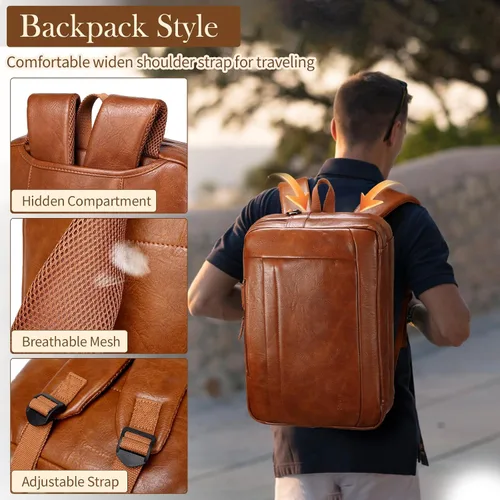 Vista 6 de Bolso de Mensajero de Cuero Sintético para Hombre Bolsa de Laptop de 17-17.3 Pulgadas para Hombre Bolsa de Cuero de Oficina Convertible Mochila 3