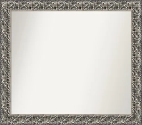 Vista 136 de Amanti Art Espejo de baño plateado para sobre fregadero, 26 x 26 pulgadas, espejo cuadrado de níquel pulido, marco de madera tradicional mediano, se