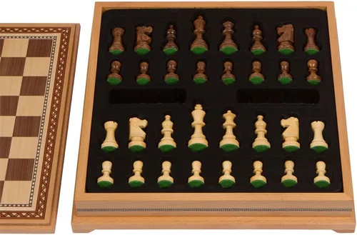 Vista 4 de Helen - Juego de mesa de ajedrez con incrustaciones de madera con piezas de madera pesadas, tamaño grande de 15 x 15 pulgadas
