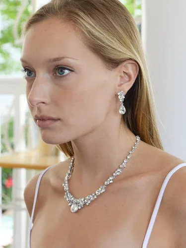 Vista 5 de Mariell Glamorous - Juego de collar y aretes de boda de cristal transparente bailes damas de honor o madre de novia Metal Metal Cristal cristal