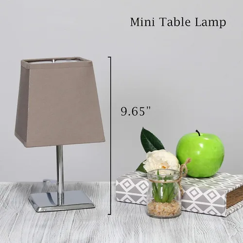 Vista 6 de Simple Designs LT2062-GRY - Mini lámpara de mesa de cromo cuadrado con pantalla de tela Empire, gris