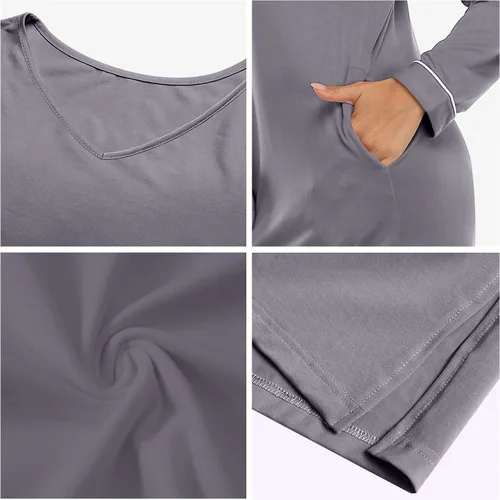 Vista 5 de COLORFULLEAF Camisones para mujer, de manga larga, suaves, cuello en V, longitud completa, ropa de dormir casual
