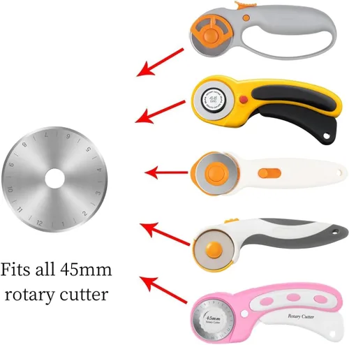Vista 2 de Cuchillas de cortador giratorio de 45 mm para Fiskars Olfa, cuchillas giratorias de repuesto para tela, acolchado, costura y manualidades