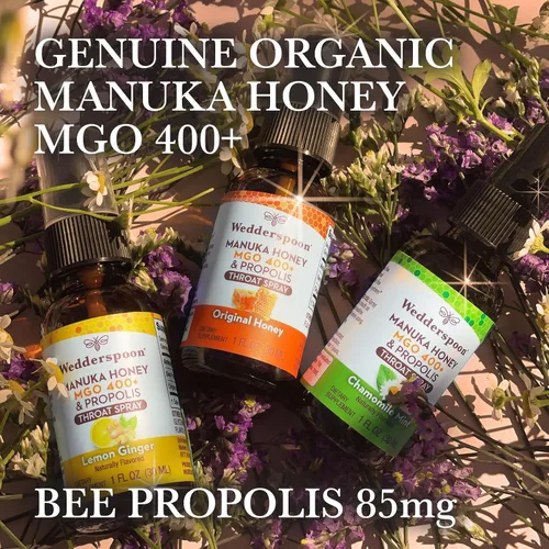 Vista 6 de Wedderspoon Spray de garganta con propóleo y miel de manuka, manzanilla y menta, 1 onza líquida (paquete de 1), alivio del dolor de garganta, apoyo