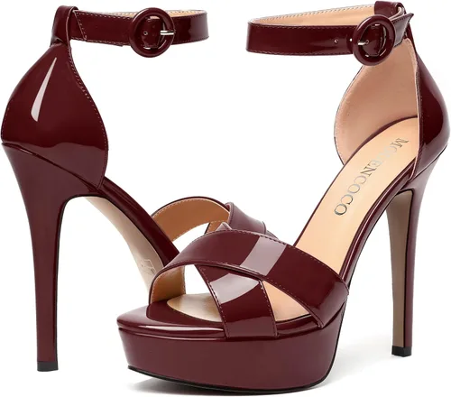 Vista 13 de MODENCOCO Sandalias de boda con correa de tobillo sexy para mujer, con plataforma y puntera abierta, tacón de aguja y tacón alto, zapatos de vestir