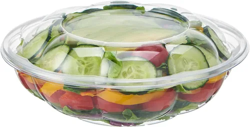 Vista 10 de 50 juegos de ensaladas de plástico transparente de 24 onzas con tapas herméticas desechables para llevar, recipientes para mezclar para frutas