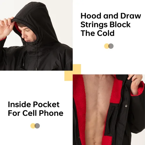 Vista 9 de Parka de natación impermeable cálida para adultos, bata cambiadora con capucha de gran tamaño, poncho de invierno de felpa para deportes acuáticos