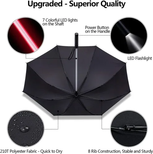 Vista 2 de Paraguas con diseño de espada láser Bestkee luz LED de 7 colores empuñadura integrada en la parte inferior