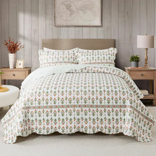 Vista 45 de HoneiLife - Juego de edredón de 3 piezas, colcha ligera de microfibra, diseño de flores silvestres, cubrecamas ligero y botánico, para todas