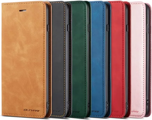 Vista 7 de QLTYPRI Funda para iPhone 6 Plus/6S Plus, cubierta de piel PU con tarjetero, funda tipo billetera con solapa magnética y a prueba de golpes - Vino