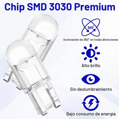 Vista 3 de ecocstm 30 bombillas LED 194 para automóvil, 168 2825 W5W T10 bombilla LED (azul)